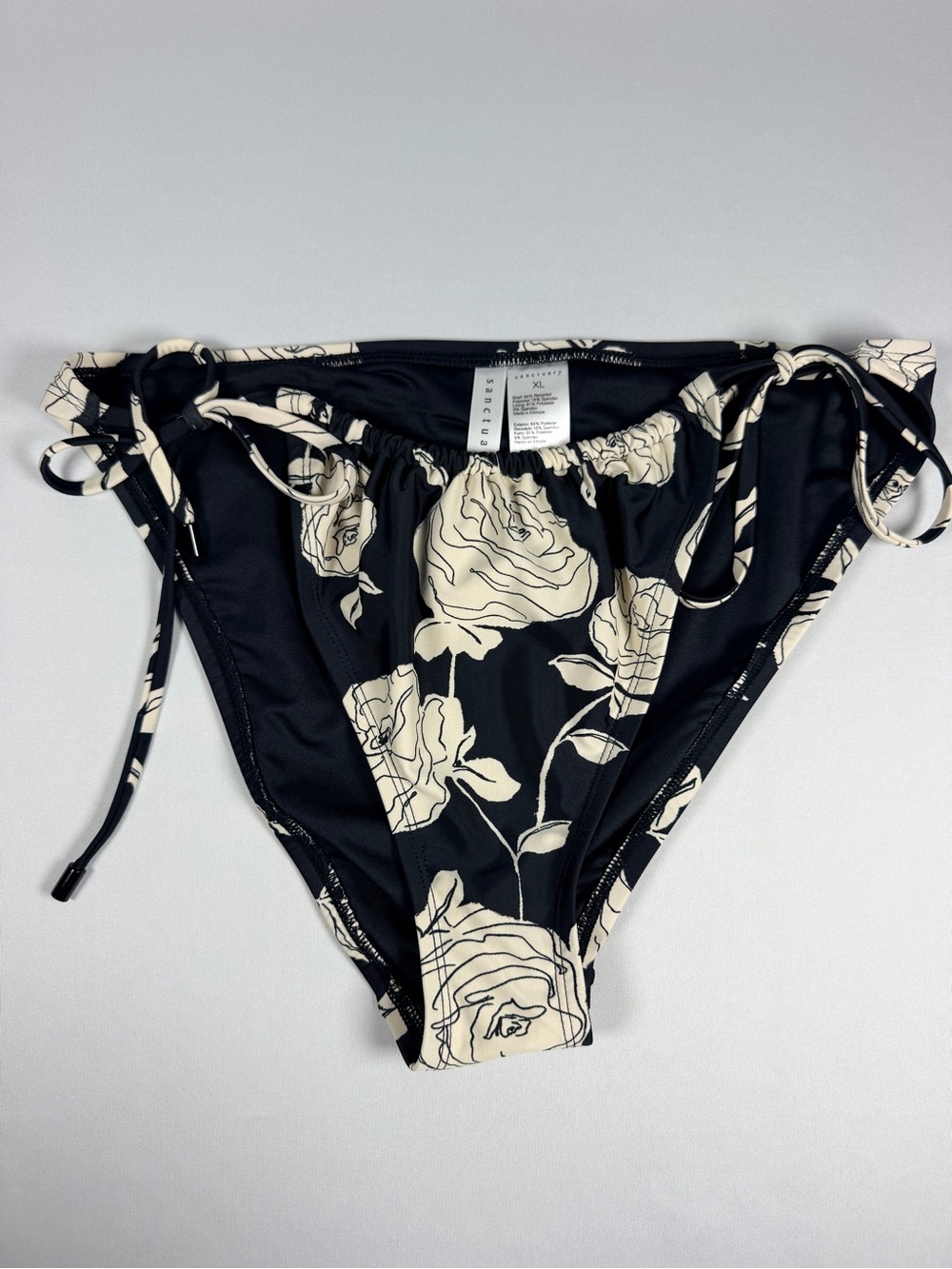 Sanctuary Black and Cream Floral Tie-Side Bikini Bottoms
